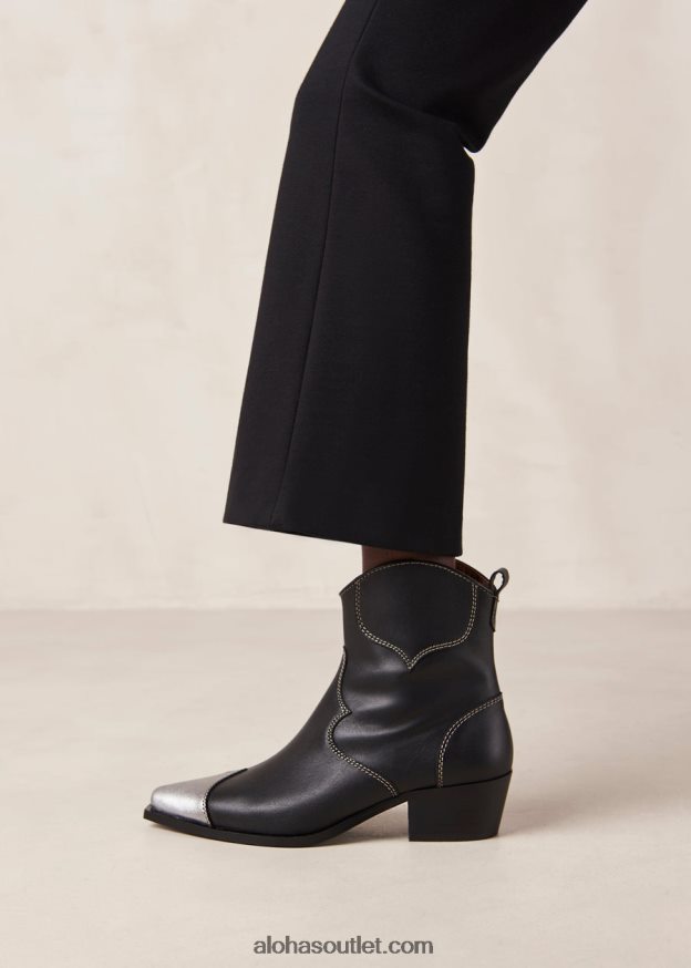 mulheres buffalo - botas de couro preto e prata Alohas 4P88ZX377 prata de búfalo