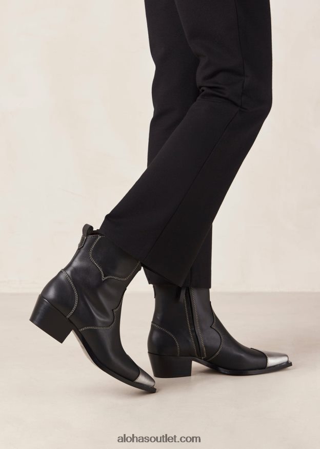 mulheres buffalo - botas de couro preto e prata Alohas 4P88ZX377 prata de búfalo
