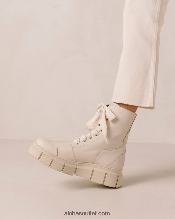 mulheres can can - botas de combate de couro bege Alohas 4P88ZX60 marfim