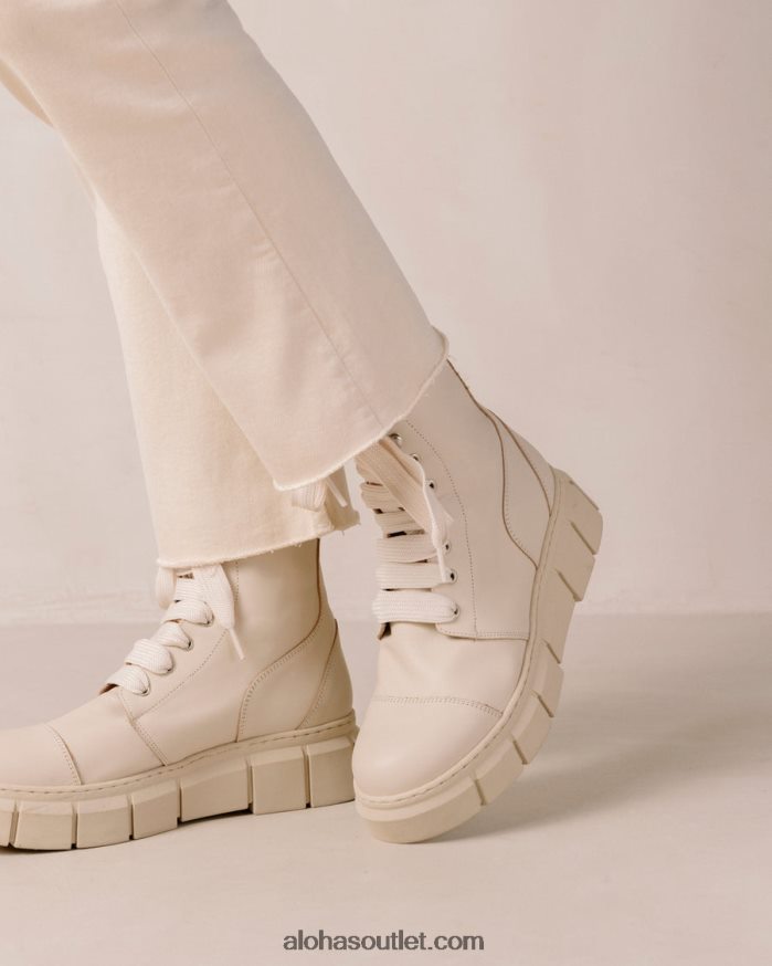 mulheres can can - botas de combate de couro bege Alohas 4P88ZX60 marfim