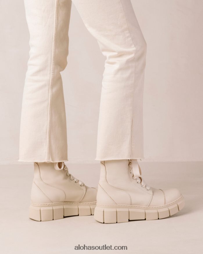 mulheres can can - botas de combate de couro bege Alohas 4P88ZX60 marfim