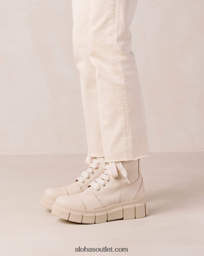 mulheres can can - botas de combate de couro bege Alohas 4P88ZX60 marfim