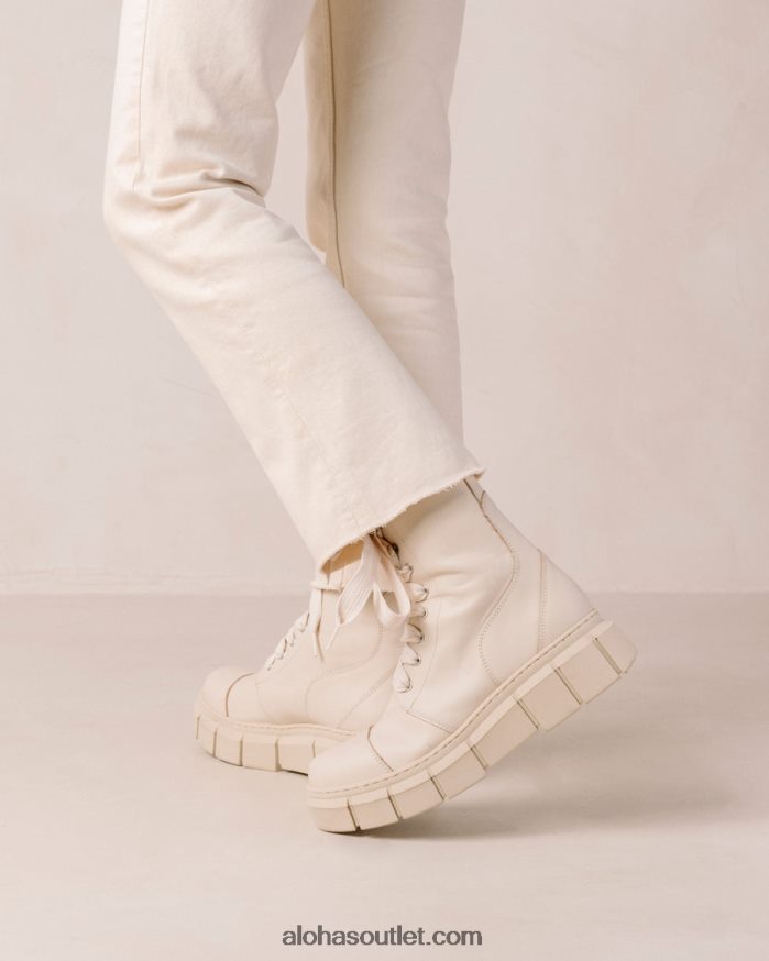 mulheres can can - botas de combate de couro bege Alohas 4P88ZX60 marfim