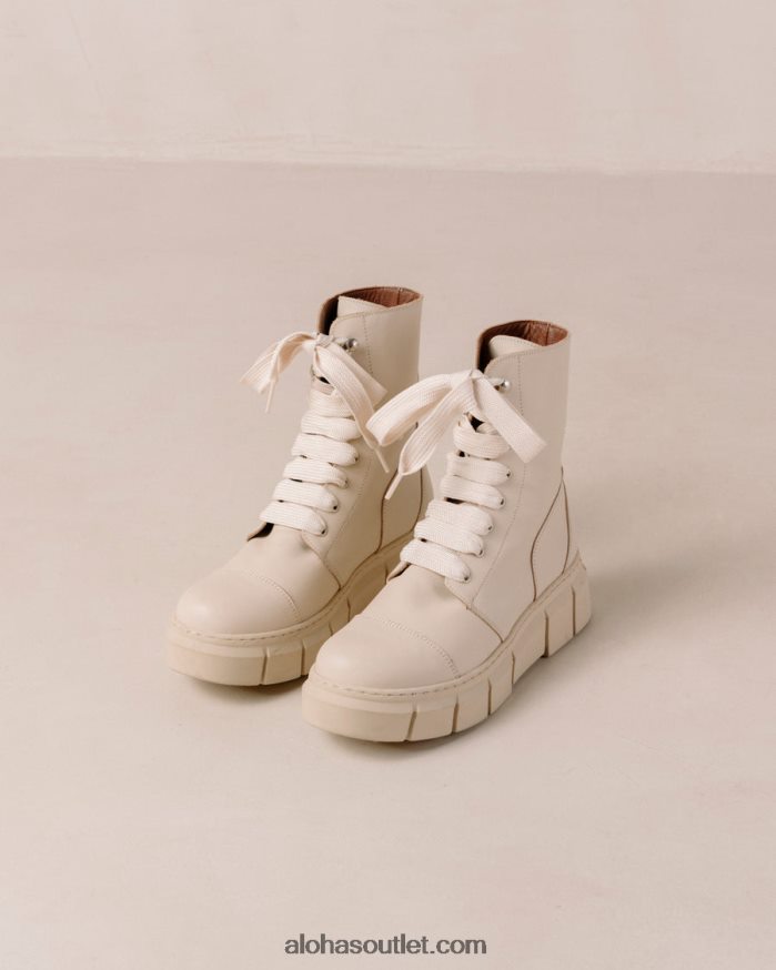 mulheres can can - botas de combate de couro bege Alohas 4P88ZX60 marfim