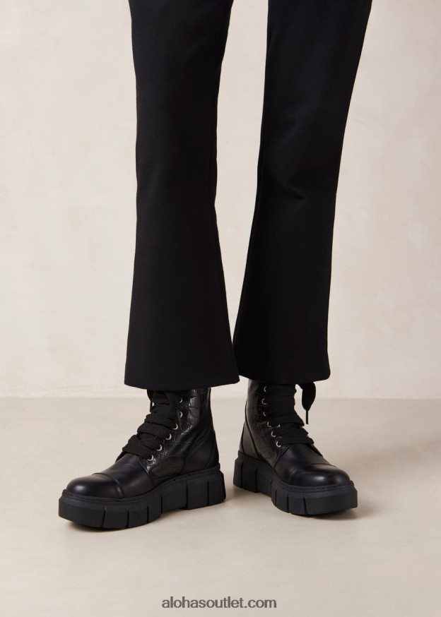 mulheres can can croco - botas pretas de couro Alohas 4P88ZX59 croco preto