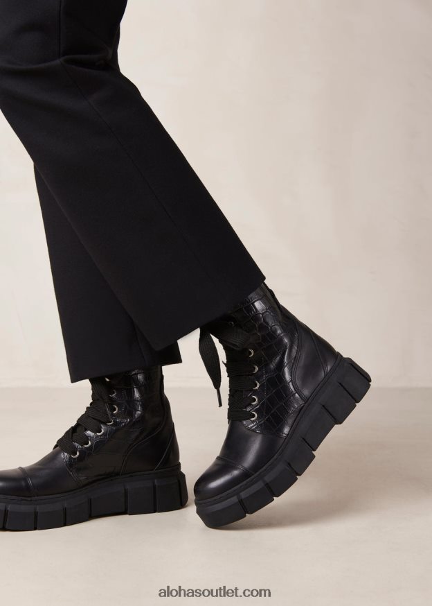 mulheres can can croco - botas pretas de couro Alohas 4P88ZX59 croco preto