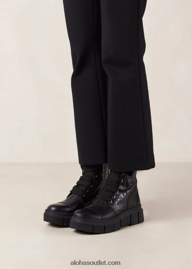 mulheres can can croco - botas pretas de couro Alohas 4P88ZX59 croco preto