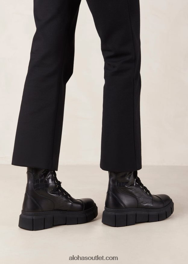 mulheres can can croco - botas pretas de couro Alohas 4P88ZX59 croco preto