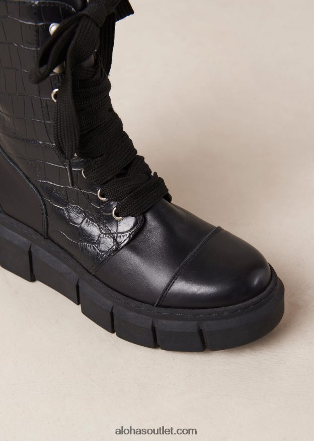 mulheres can can croco - botas pretas de couro Alohas 4P88ZX59 croco preto