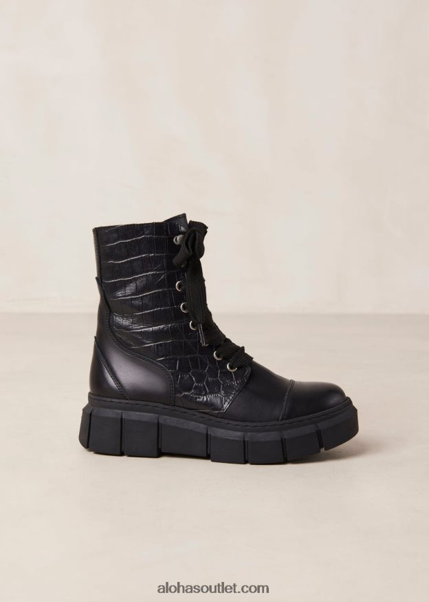 mulheres can can croco - botas pretas de couro Alohas 4P88ZX59 croco preto