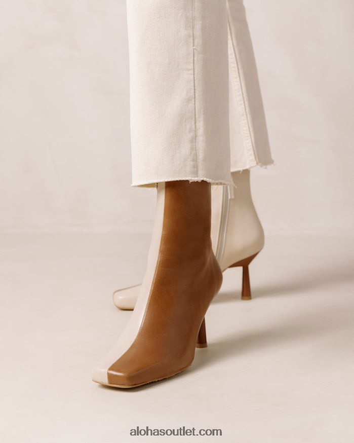 mulheres frappã© - botas de couro marrom e branco Alohas 4P88ZX572 creme de camelo