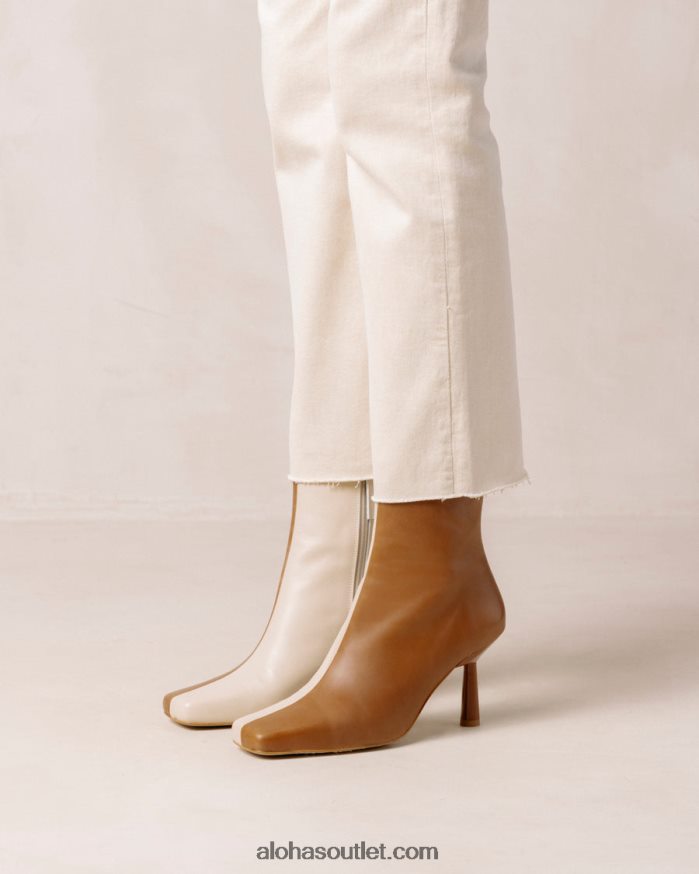 mulheres frappã© - botas de couro marrom e branco Alohas 4P88ZX572 creme de camelo