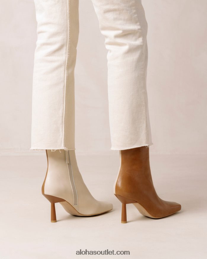 mulheres frappã© - botas de couro marrom e branco Alohas 4P88ZX572 creme de camelo
