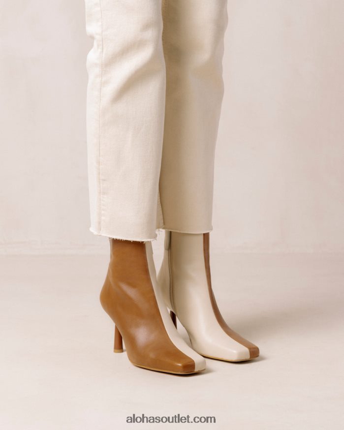 mulheres frappã© - botas de couro marrom e branco Alohas 4P88ZX572 creme de camelo