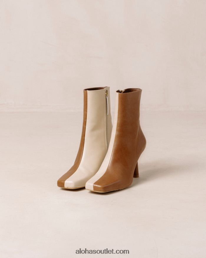 mulheres frappã© - botas de couro marrom e branco Alohas 4P88ZX572 creme de camelo