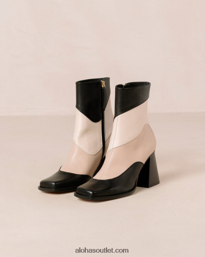mulheres patchwork sul - botas de pele preta e bege Alohas 4P88ZX207 caleidoscópio preto
