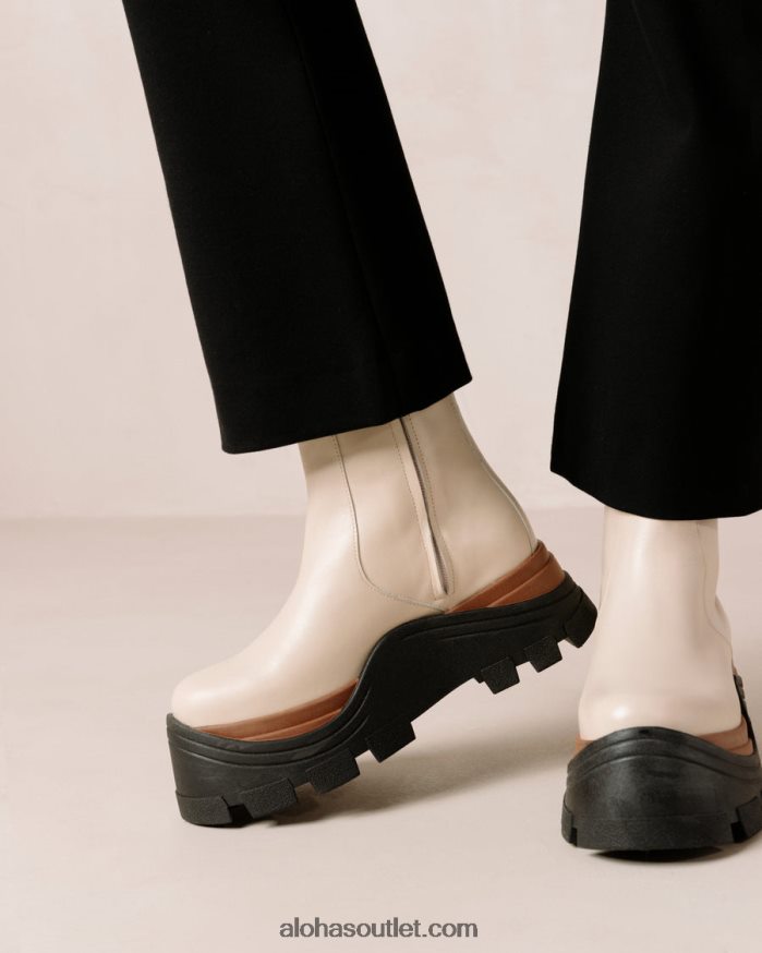 mulheres safira nutty - botas de couro branco Alohas 4P88ZX333 creme de nozes