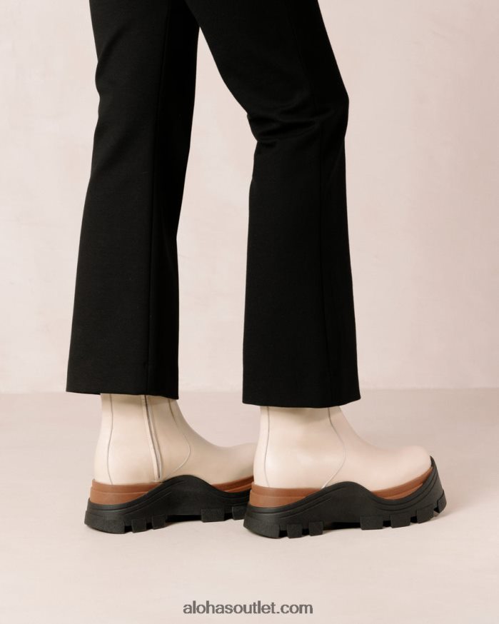mulheres safira nutty - botas de couro branco Alohas 4P88ZX333 creme de nozes