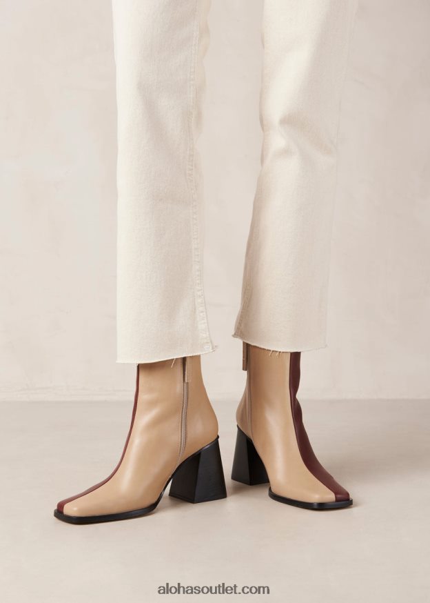 mulheres south bicolor - botas de couro bege e vermelho Alohas 4P88ZX206 pedra bege bordô