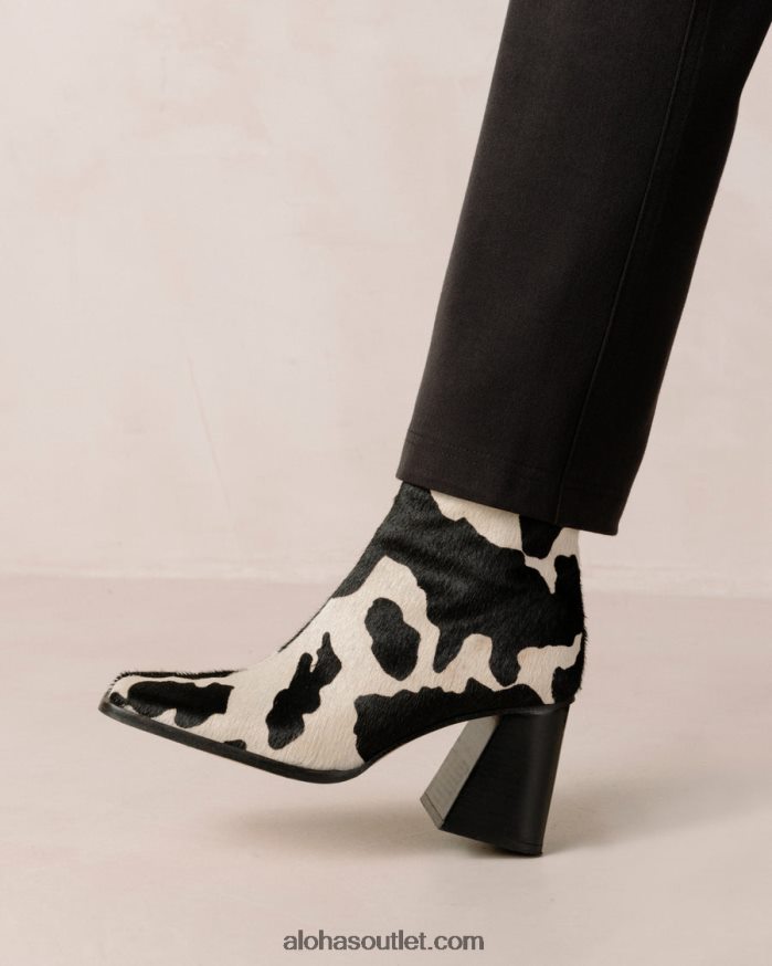 mulheres south cow - bota de couro com estampa de vaca Alohas 4P88ZX147 impressão de vaca preta