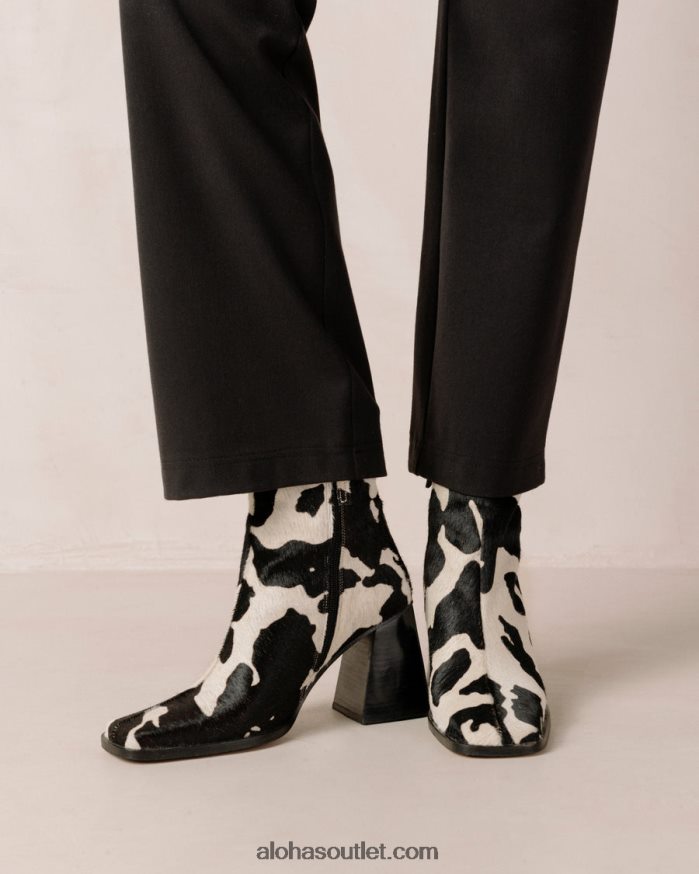 mulheres south cow - bota de couro com estampa de vaca Alohas 4P88ZX147 impressão de vaca preta