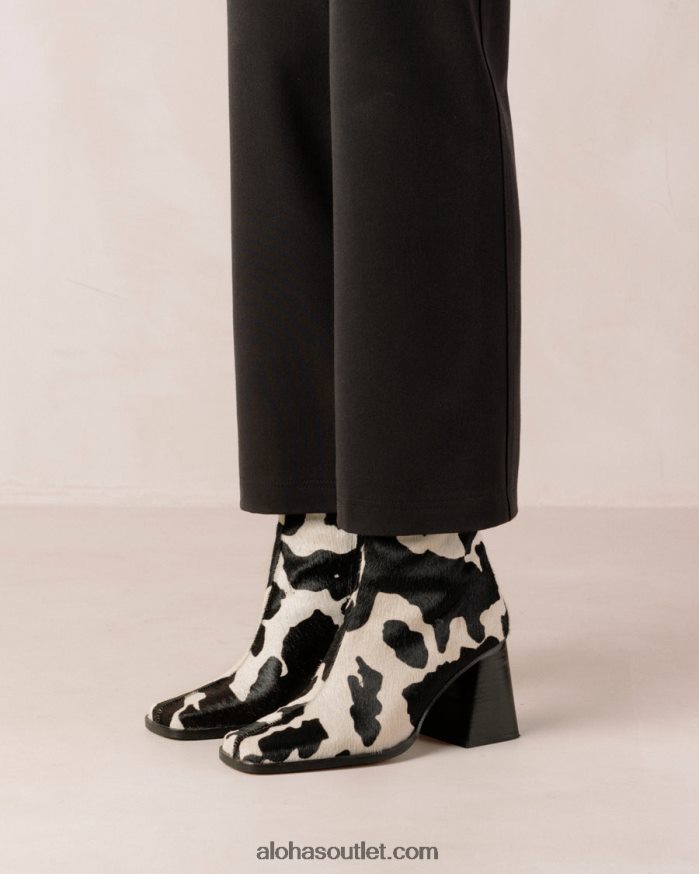 mulheres south cow - bota de couro com estampa de vaca Alohas 4P88ZX147 impressão de vaca preta