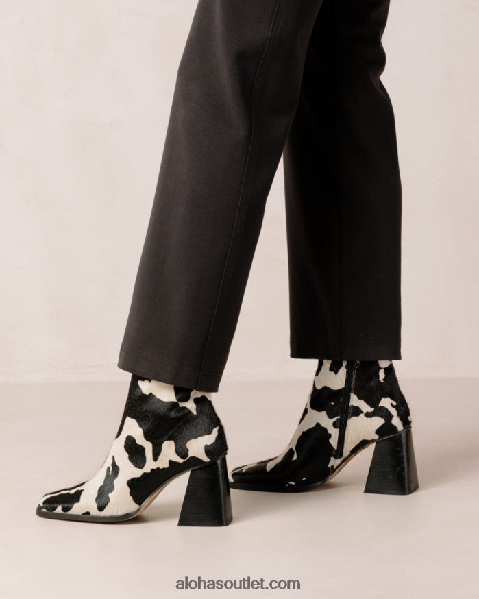 mulheres south cow - bota de couro com estampa de vaca Alohas 4P88ZX147 impressão de vaca preta