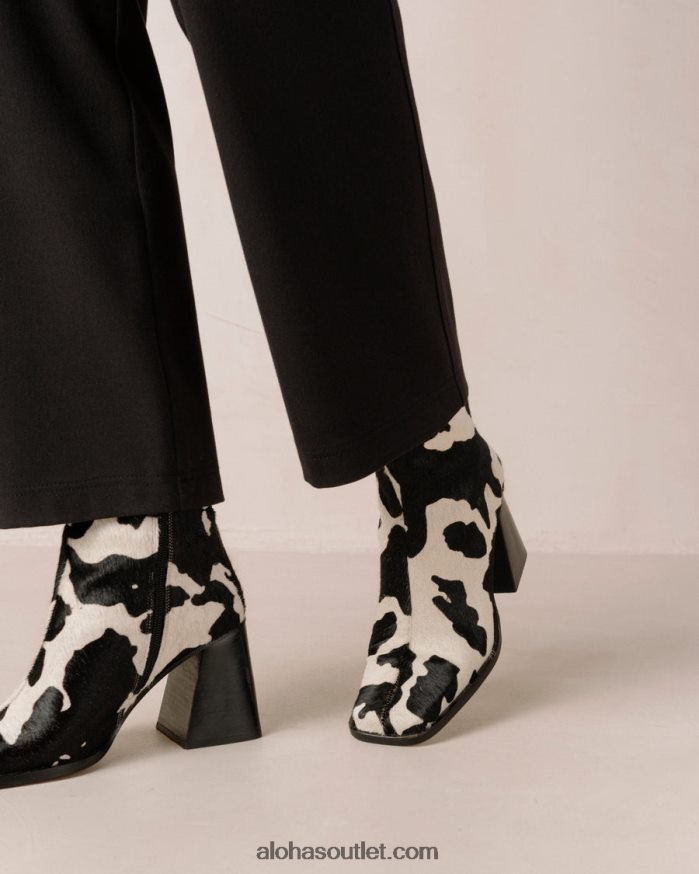 mulheres south cow - bota de couro com estampa de vaca Alohas 4P88ZX147 impressão de vaca preta