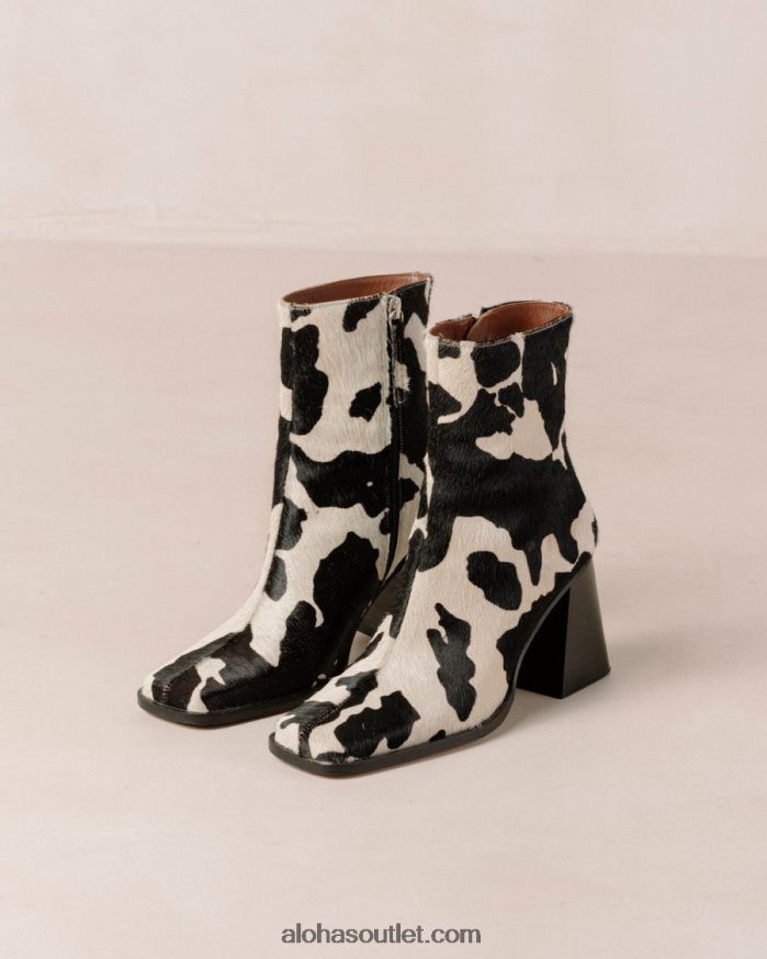 mulheres south cow - bota de couro com estampa de vaca Alohas 4P88ZX147 impressão de vaca preta