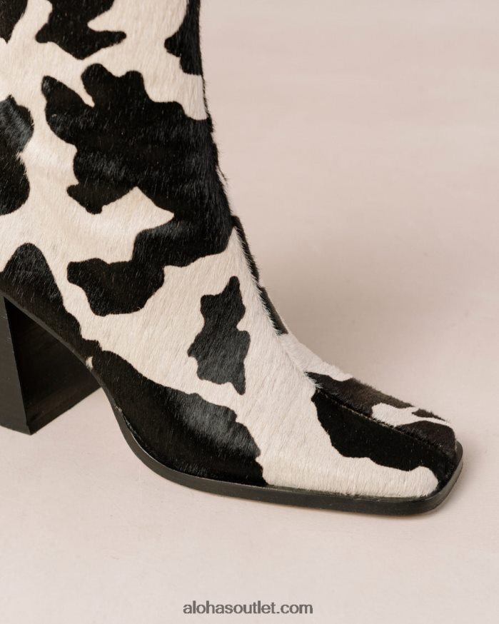 mulheres south cow - bota de couro com estampa de vaca Alohas 4P88ZX147 impressão de vaca preta