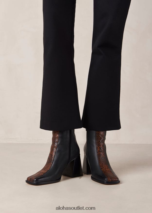 mulheres south python - bota de couro com estampa de cobra Alohas 4P88ZX146 indo preto marrom