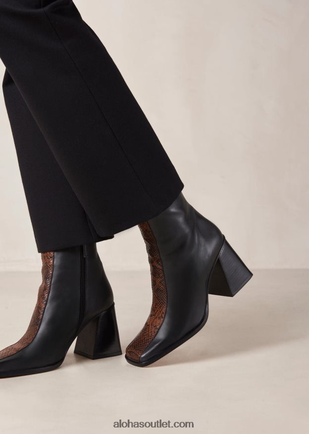 mulheres south python - bota de couro com estampa de cobra Alohas 4P88ZX146 indo preto marrom