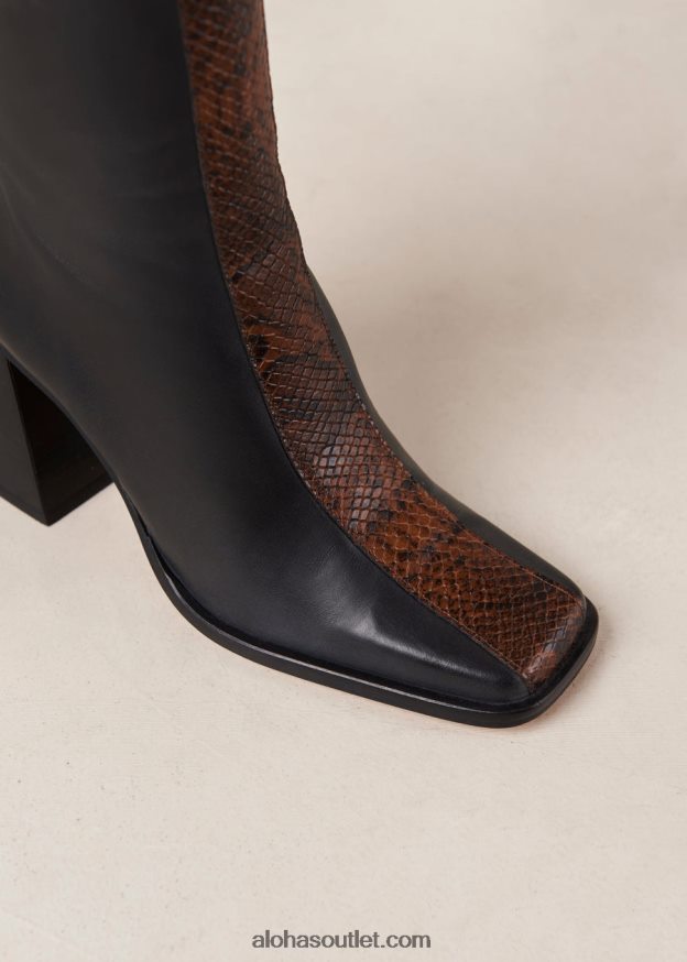 mulheres south python - bota de couro com estampa de cobra Alohas 4P88ZX146 indo preto marrom