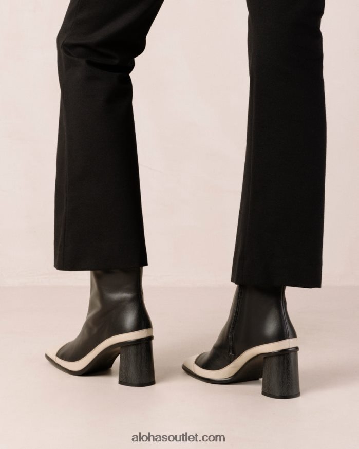 mulheres west retro - botas de couro preto e branco Alohas 4P88ZX225 creme preto