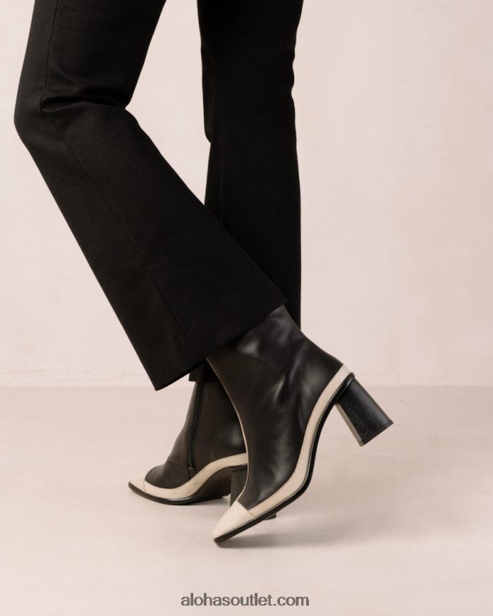 mulheres west retro - botas de couro preto e branco Alohas 4P88ZX225 creme preto