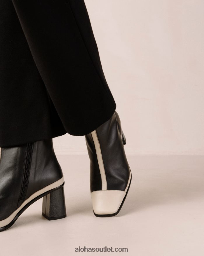 mulheres west retro - botas de couro preto e branco Alohas 4P88ZX225 creme preto