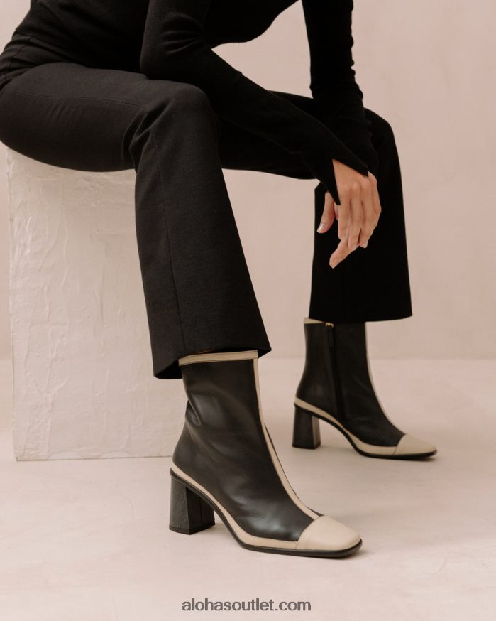 mulheres west retro - botas de couro preto e branco Alohas 4P88ZX225 creme preto