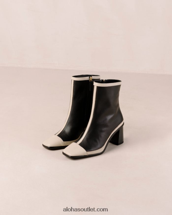 mulheres west retro - botas de couro preto e branco Alohas 4P88ZX225 creme preto