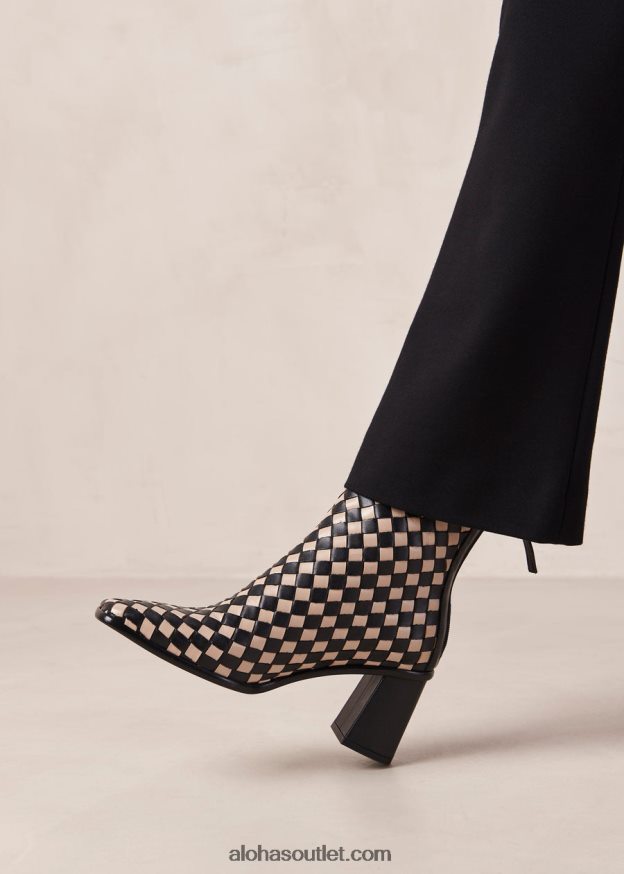 mulheres west trançado - botas de couro preto e branco Alohas 4P88ZX337 pedra preta trançada bege