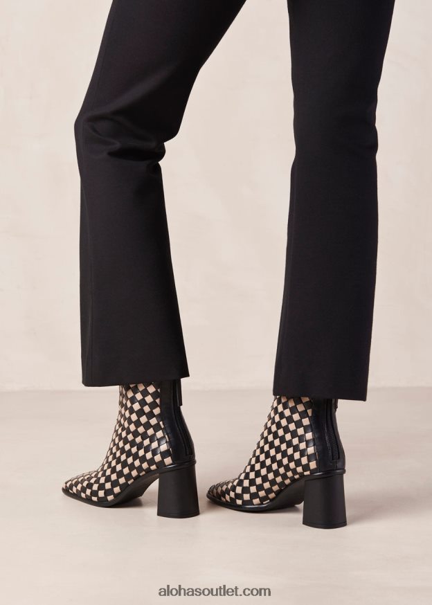 mulheres west trançado - botas de couro preto e branco Alohas 4P88ZX337 pedra preta trançada bege