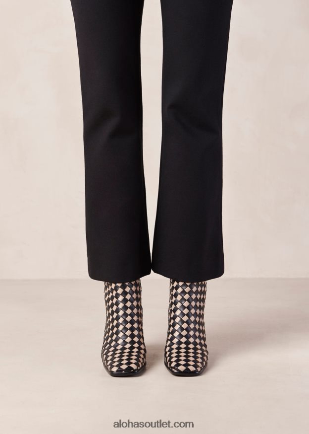 mulheres west trançado - botas de couro preto e branco Alohas 4P88ZX337 pedra preta trançada bege