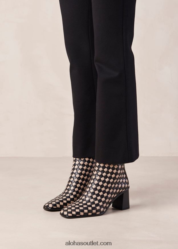 mulheres west trançado - botas de couro preto e branco Alohas 4P88ZX337 pedra preta trançada bege