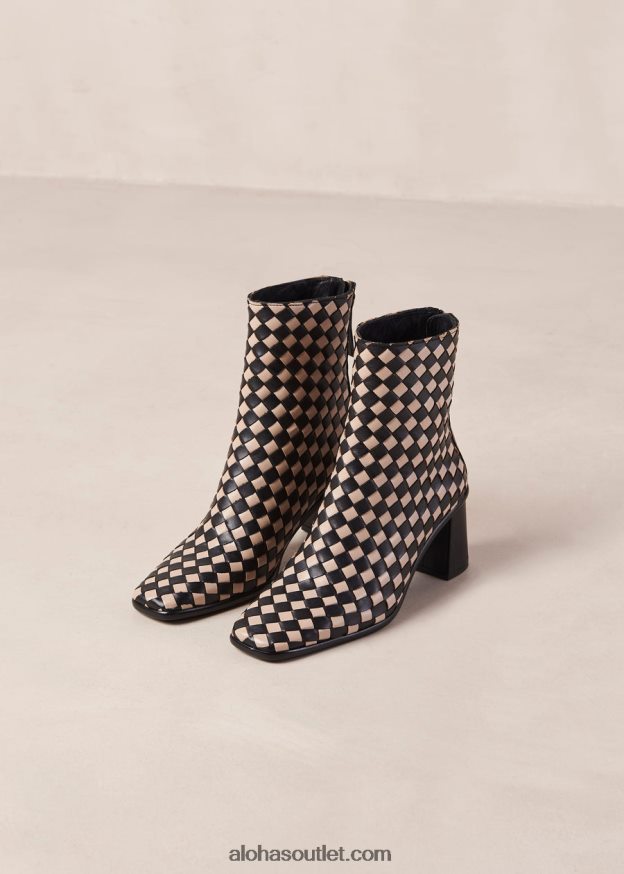 mulheres west trançado - botas de couro preto e branco Alohas 4P88ZX337 pedra preta trançada bege