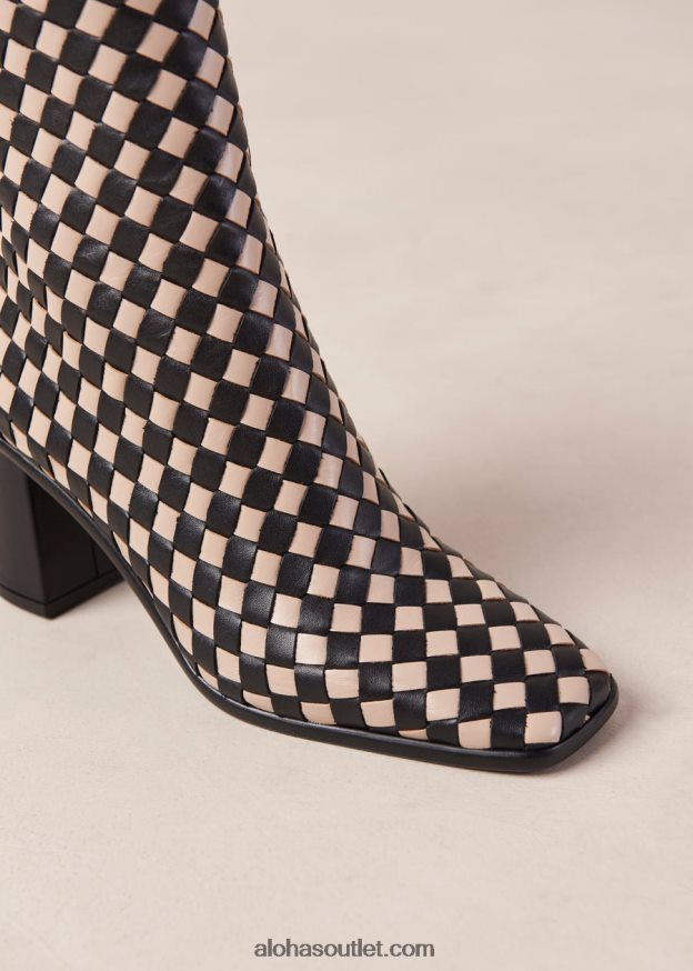 mulheres west trançado - botas de couro preto e branco Alohas 4P88ZX337 pedra preta trançada bege