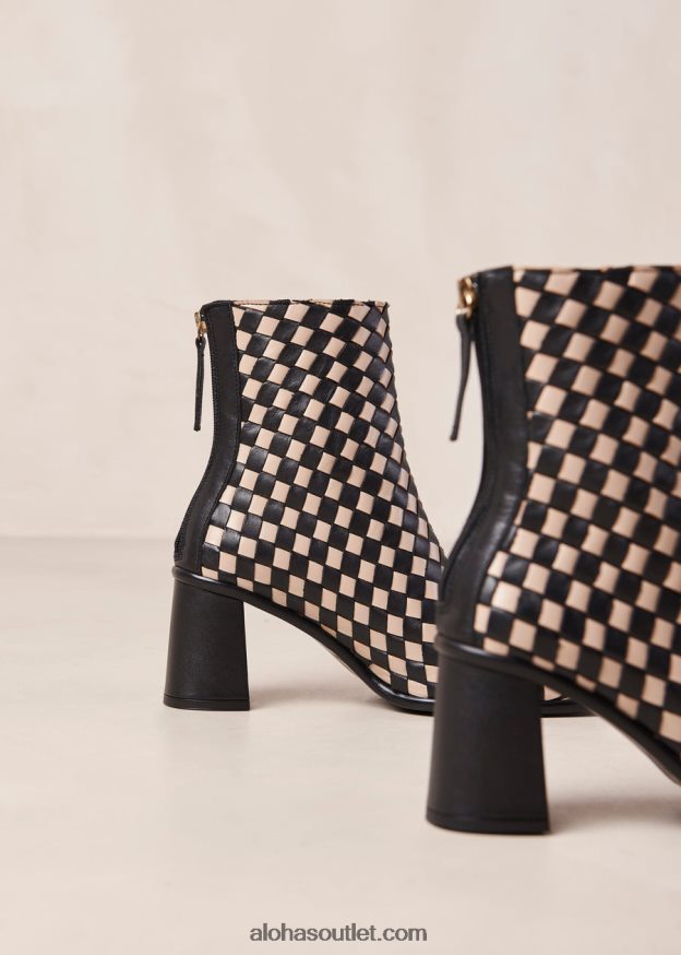 mulheres west trançado - botas de couro preto e branco Alohas 4P88ZX337 pedra preta trançada bege