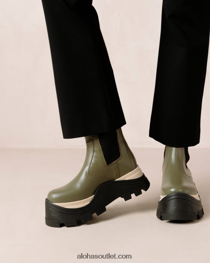 mulheres xadrez fênix - botas de couro verde Alohas 4P88ZX575 azeitona empoeirada xadrez