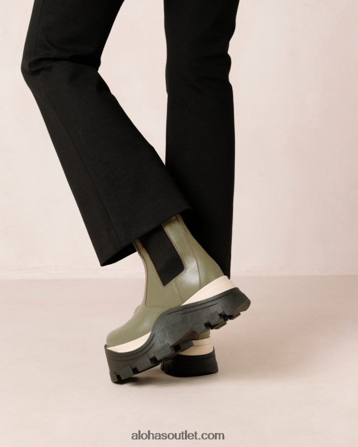 mulheres xadrez fênix - botas de couro verde Alohas 4P88ZX575 azeitona empoeirada xadrez