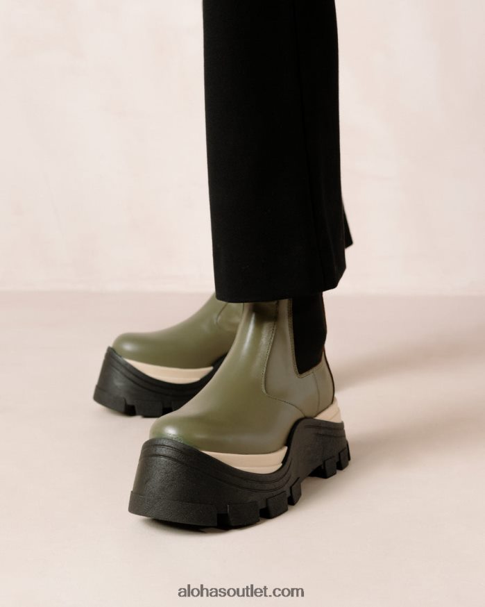 mulheres xadrez fênix - botas de couro verde Alohas 4P88ZX575 azeitona empoeirada xadrez