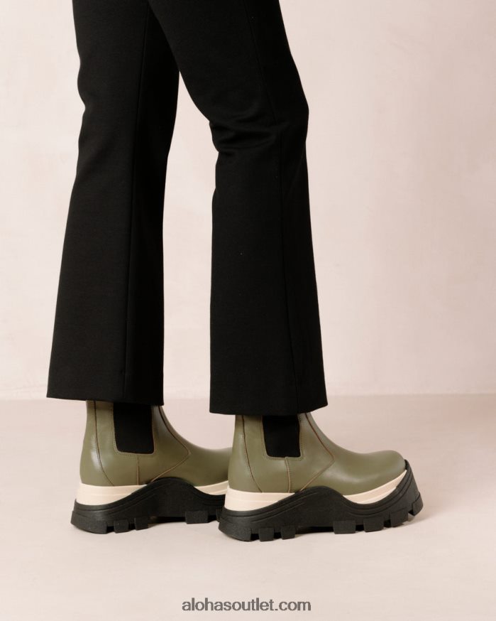 mulheres xadrez fênix - botas de couro verde Alohas 4P88ZX575 azeitona empoeirada xadrez