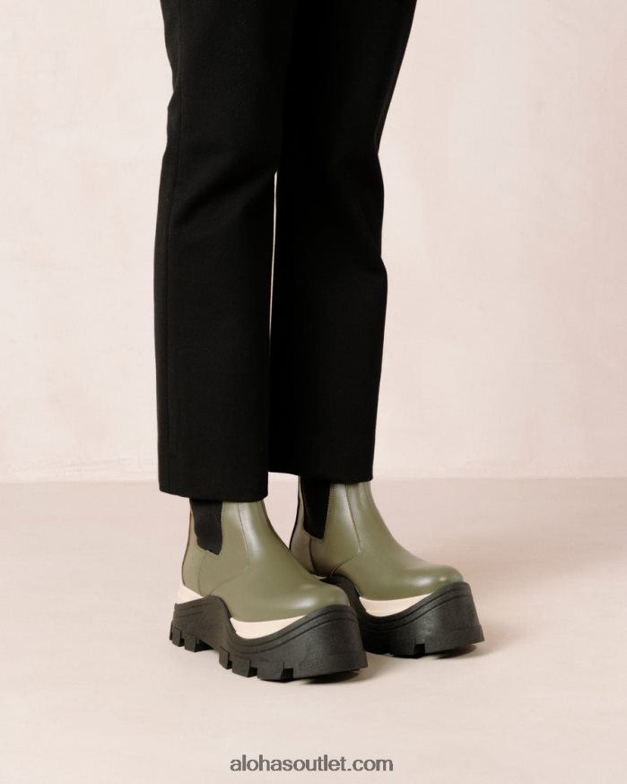 mulheres xadrez fênix - botas de couro verde Alohas 4P88ZX575 azeitona empoeirada xadrez